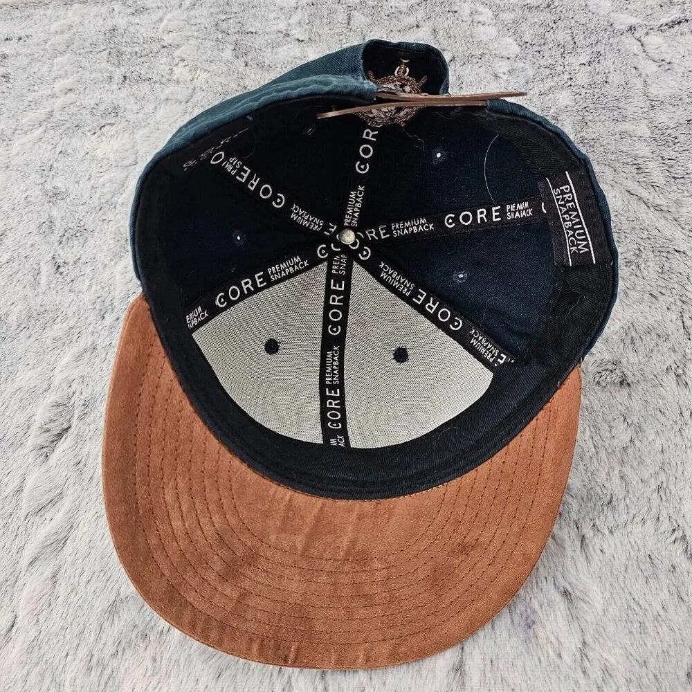 Core Footwear Anchor Snapback Hat Navy Brown Suede Brim Adjustable Cap - Picture 3 of 10